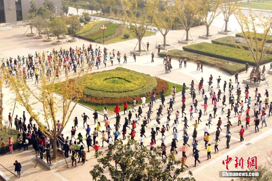 11月11日，河南財(cái)經(jīng)政法大學(xué)校園內(nèi)，300名在校大學(xué)生在上演了一出“光棍”也瘋狂的“快閃”大戲。