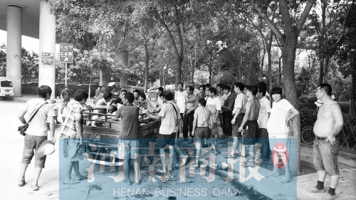 北環(huán)南陽路立交橋下，瓜農(nóng)小秦被打后，附近瓜農(nóng)紛紛圍了上來