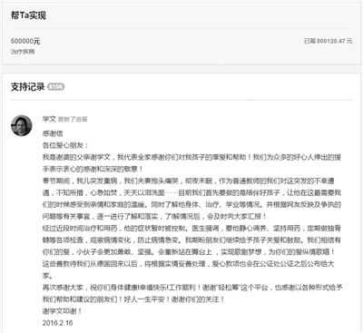 平臺(tái)顯示已籌得50萬(wàn)