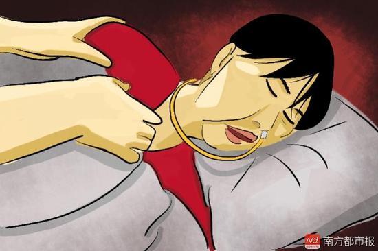 妻子張津華再沒能醒來，這個正處盛年、愛美又能干的女人變?yōu)榱酥参锶?，在床上一躺九年，容顏已枯朽。（畫作者：羅逸爵）