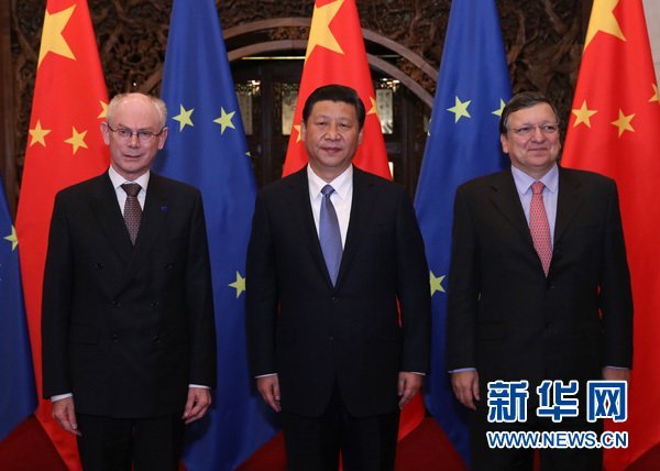 習(xí)近平會見歐洲理事會主席范龍佩和歐盟委員會主席巴羅佐。新華社記者 龐興雷 攝