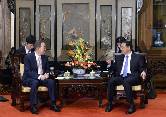 國務(wù)院李克強會見聯(lián)合國秘書長潘基文