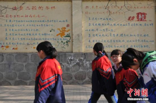 資料圖：“生育二孩條件”宣傳墻。中新社發(fā) 韋亮 攝