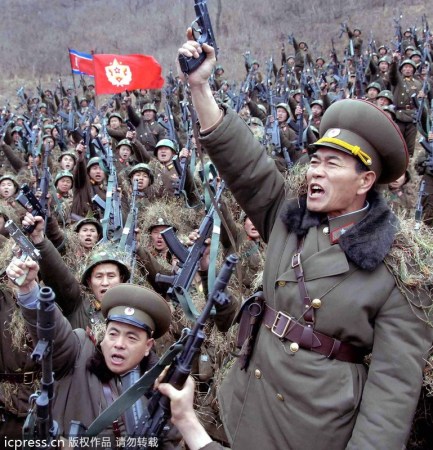 　朝鮮人民軍士兵戰(zhàn)意高昂。