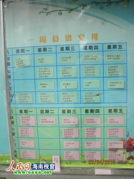 幼兒園公布的食譜，但家長(zhǎng)稱并未真正執(zhí)行